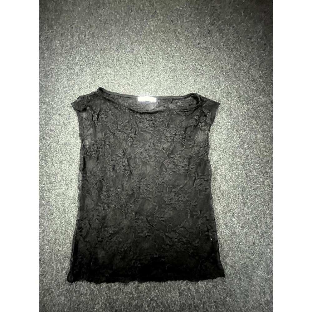 Gaze Blouse Top Women's S Black Floral Lace Sheer Sleeveless Boat Neck Pullover